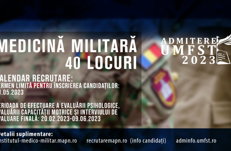 Admitere 2023 UMFST Târgu Mureș – 40 locuri Medicină Militară